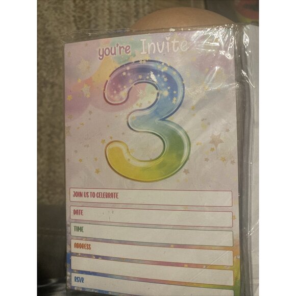 3rd Birthday Rainbow Invitations Party Decorations with Envelopes 20 Set - Picture 1 of 2